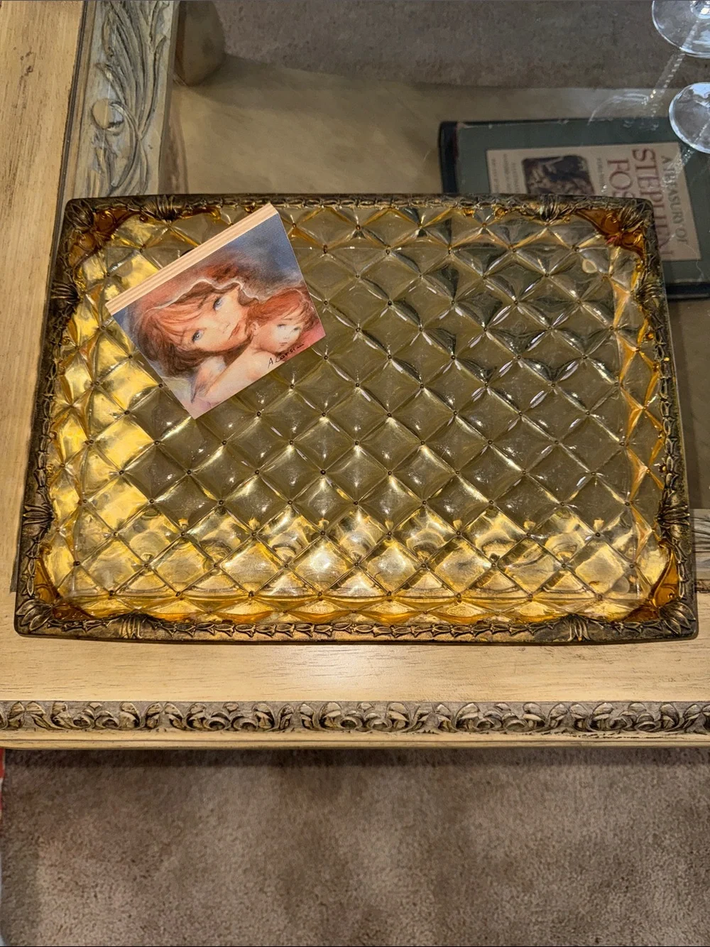Vintage Hollywood Regency MCM Lucite Vanity  Tray with  Ornate Faux Metal Trim